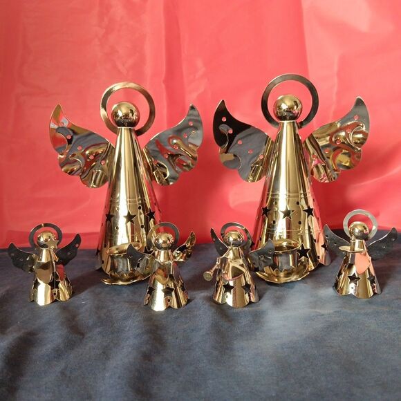 Christmas Angel Halo Candle Holder Metal Silver Tone Star Cutout Cherub Ornament - Picture 3 of 16